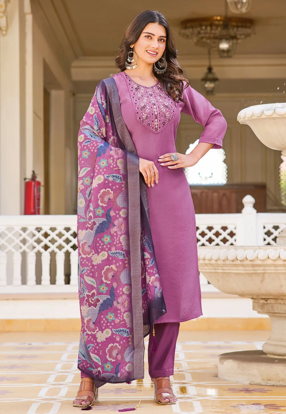 Pink Viscose Readymade Pant Style Suit 300849