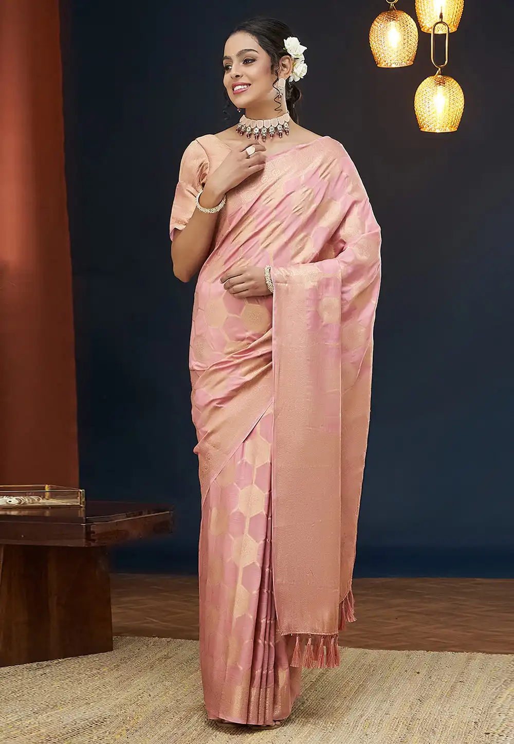 Pink Viscose Saree With Blouse 294677