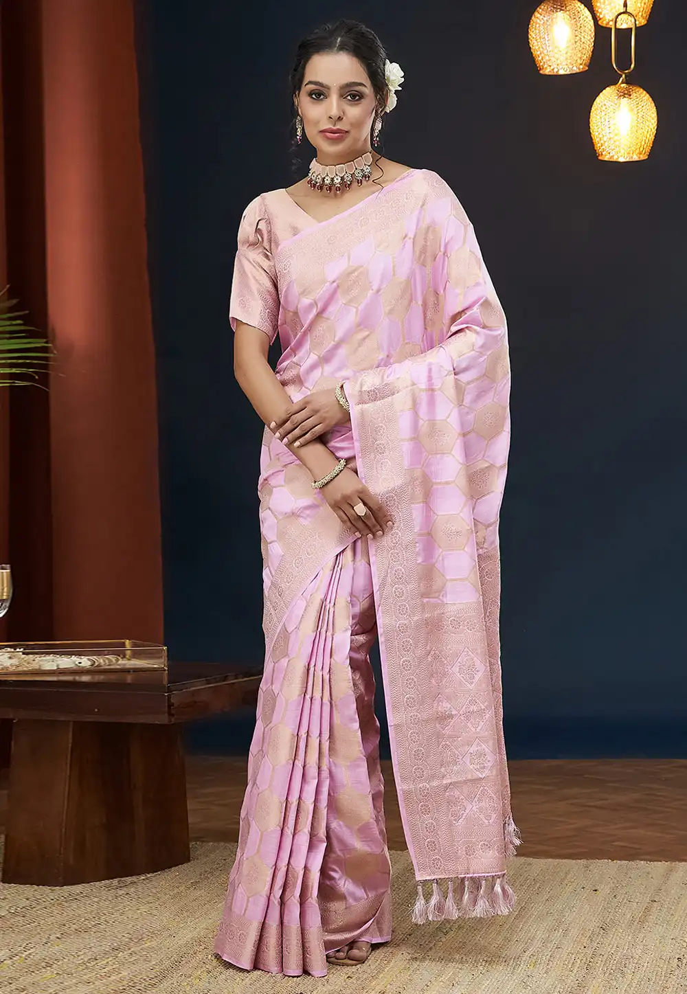 Pink Viscose Saree With Blouse 294680