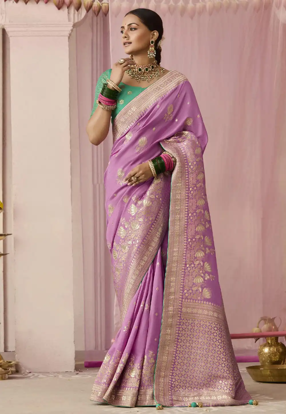 Pink Viscose Saree With Blouse 293264