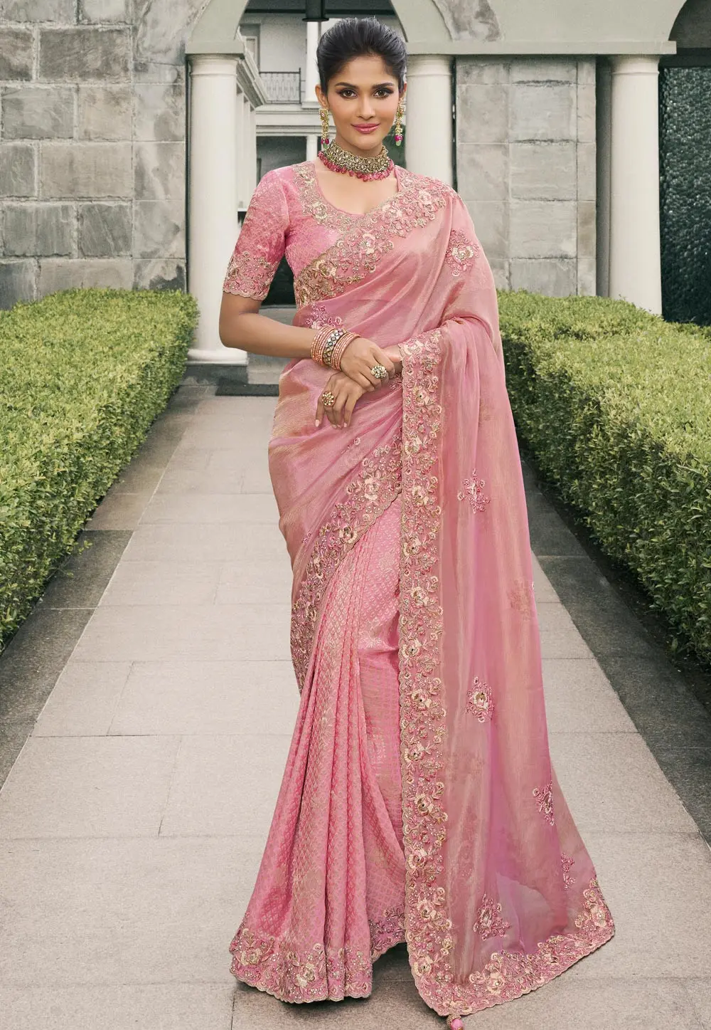 Pink Viscose Saree With Blouse 298199