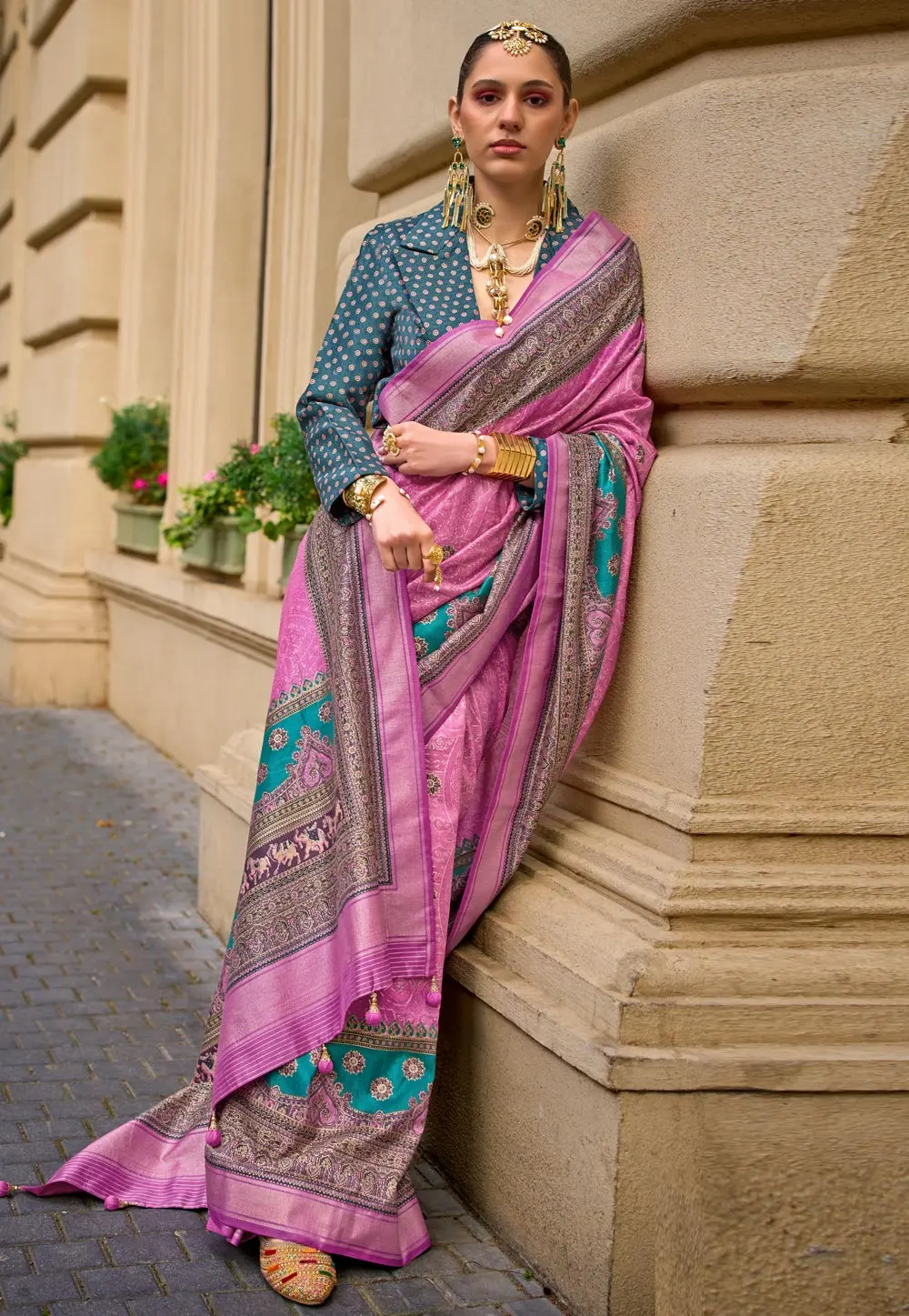 Pink Viscose Saree With Blouse 301066