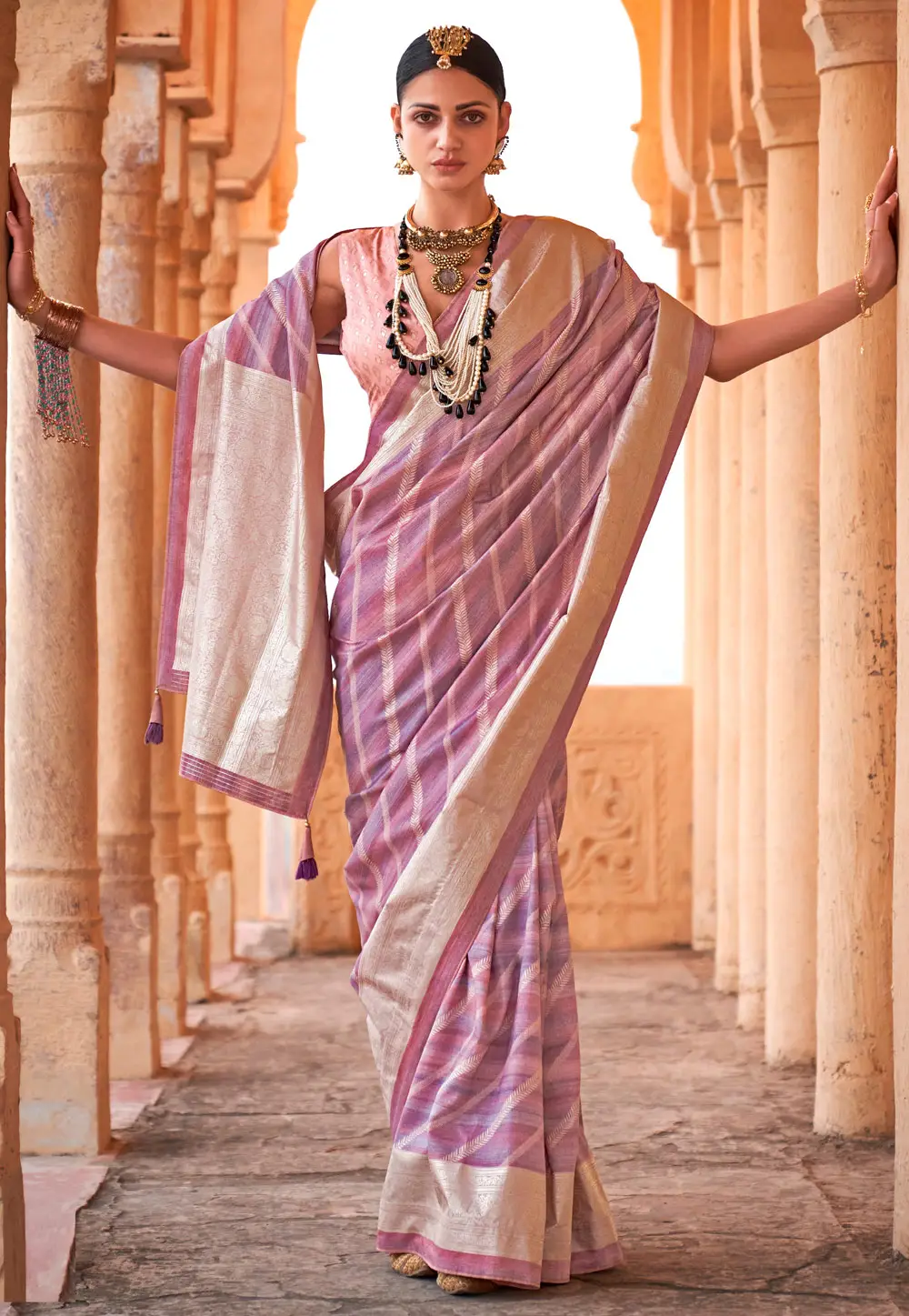 Pink Viscose Saree With Blouse 296303