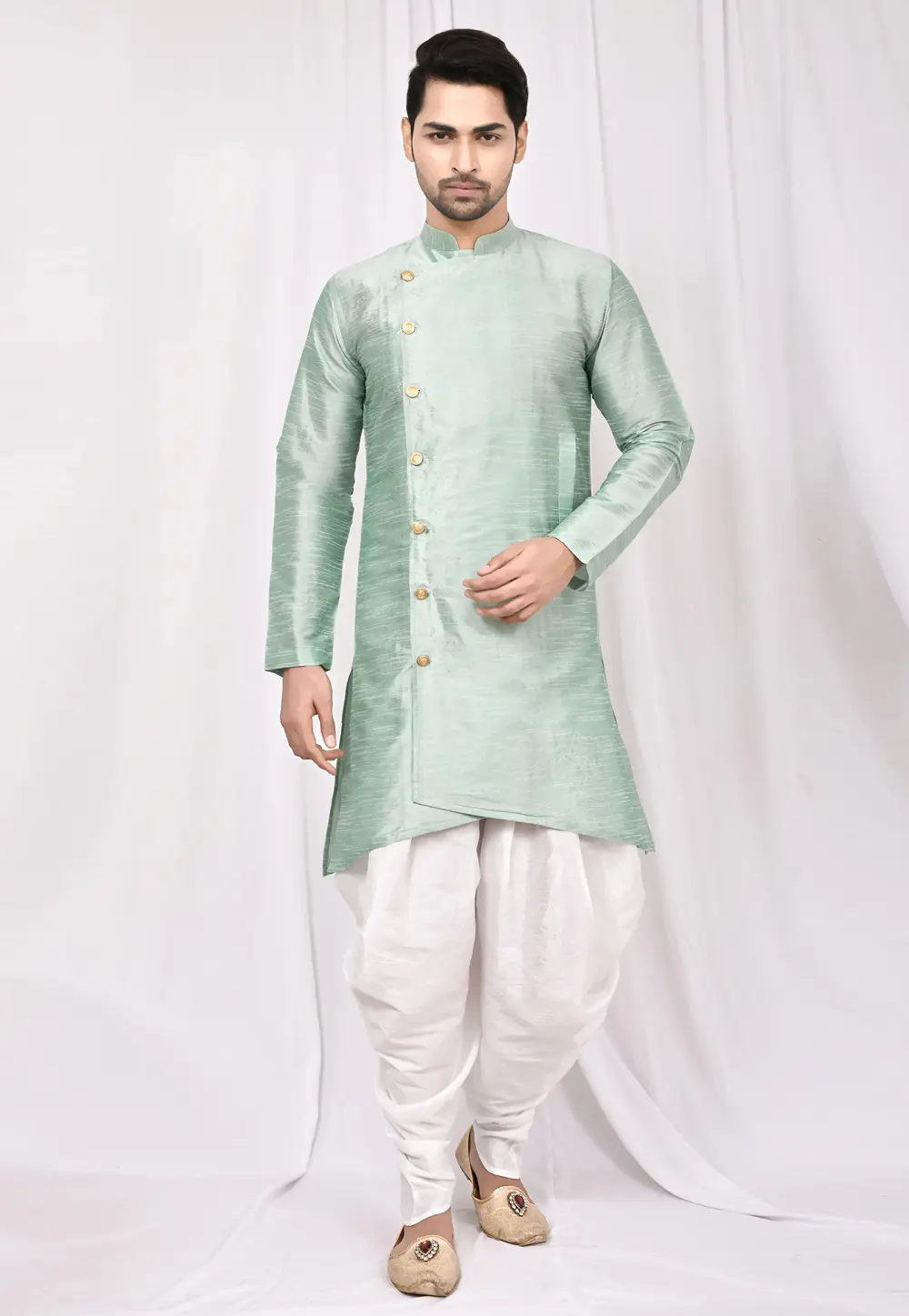 Pista Green Art Silk Indo Western Suit 300249