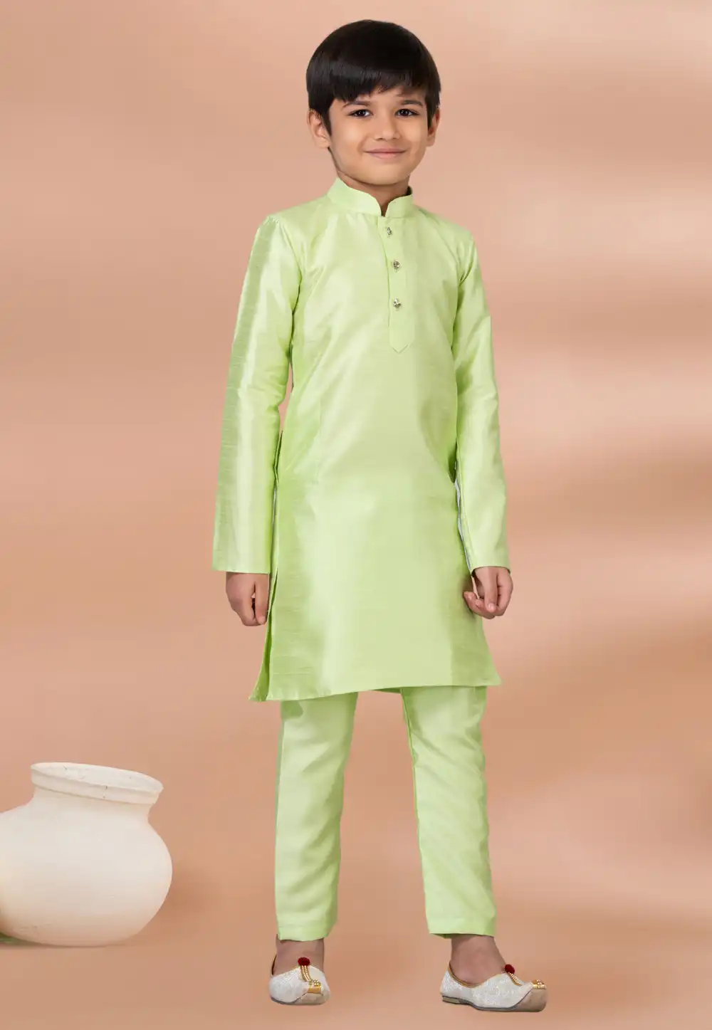 Pista Green Banarasi Kids Kurta Pajama 288675