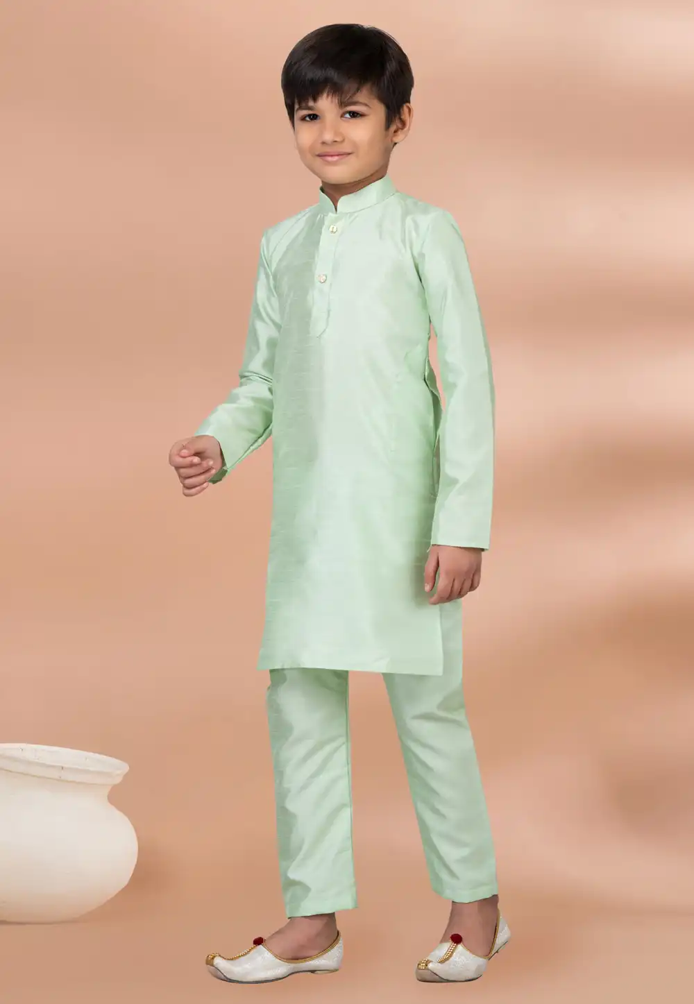 Pista Green Banarasi Kids Kurta Pajama 288679