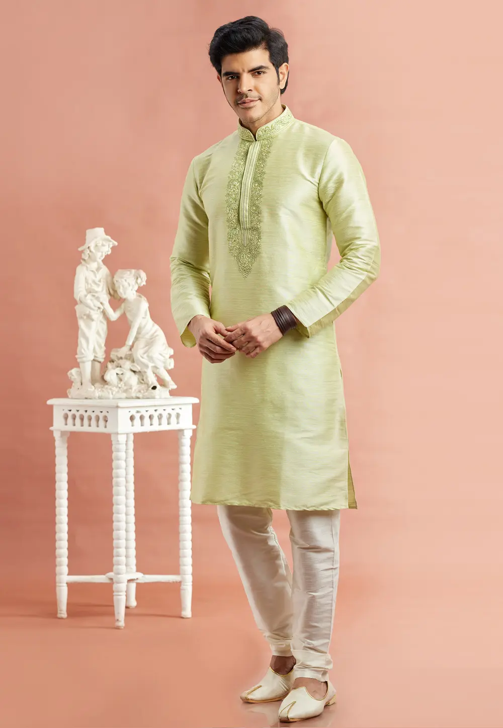 Pista Green Banarasi Kurta Pajama 297514