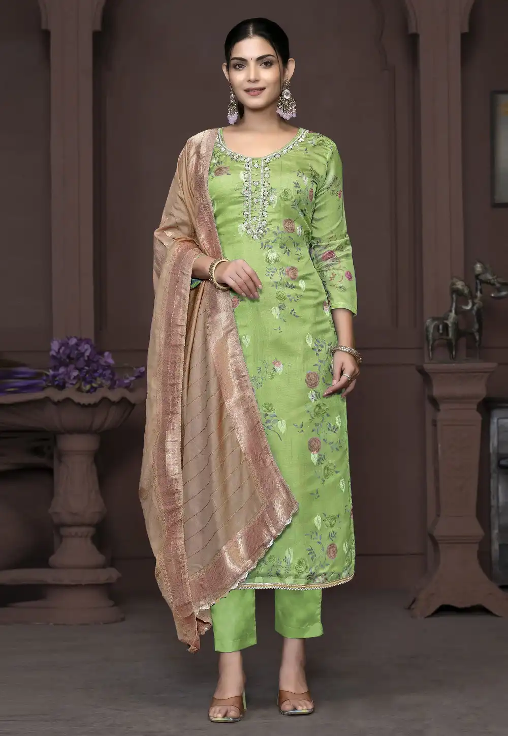 Pista Green Banarasi Pakistani Suit 294239