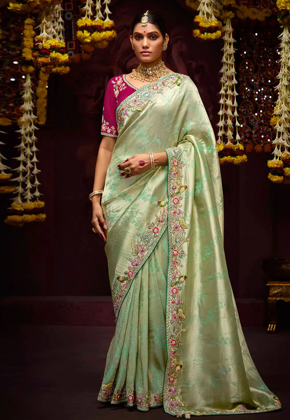 Pista Green Banarasi Saree 297923