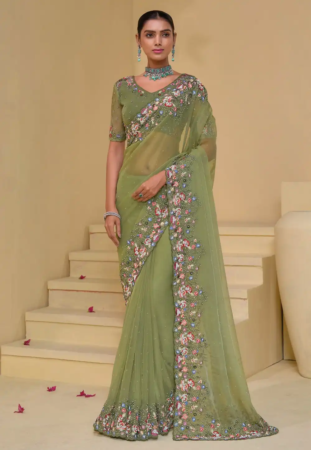 Pista Green Banarasi Saree With Blouse 294890