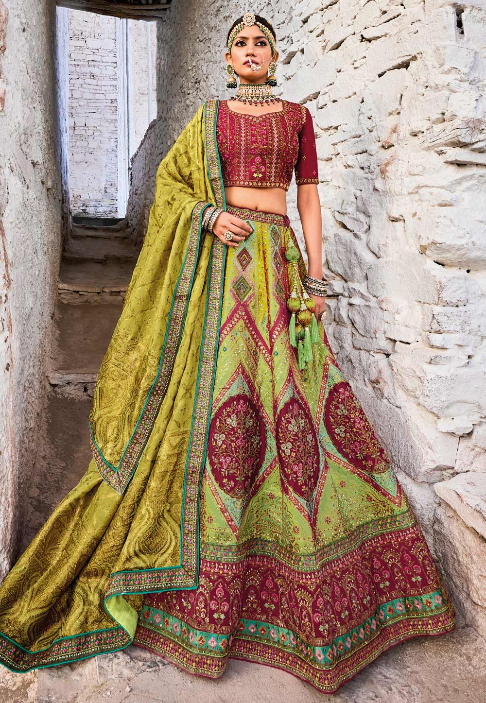 Pista Green Banarasi Silk Lehenga Choli 280239