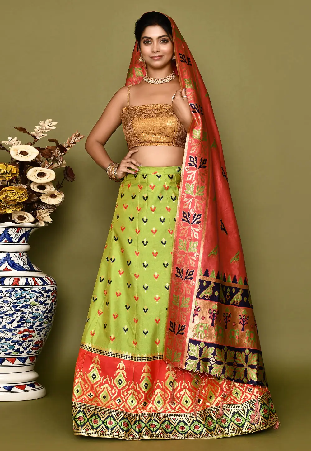 Pista Green Banarasi Silk Lehenga Choli 295810