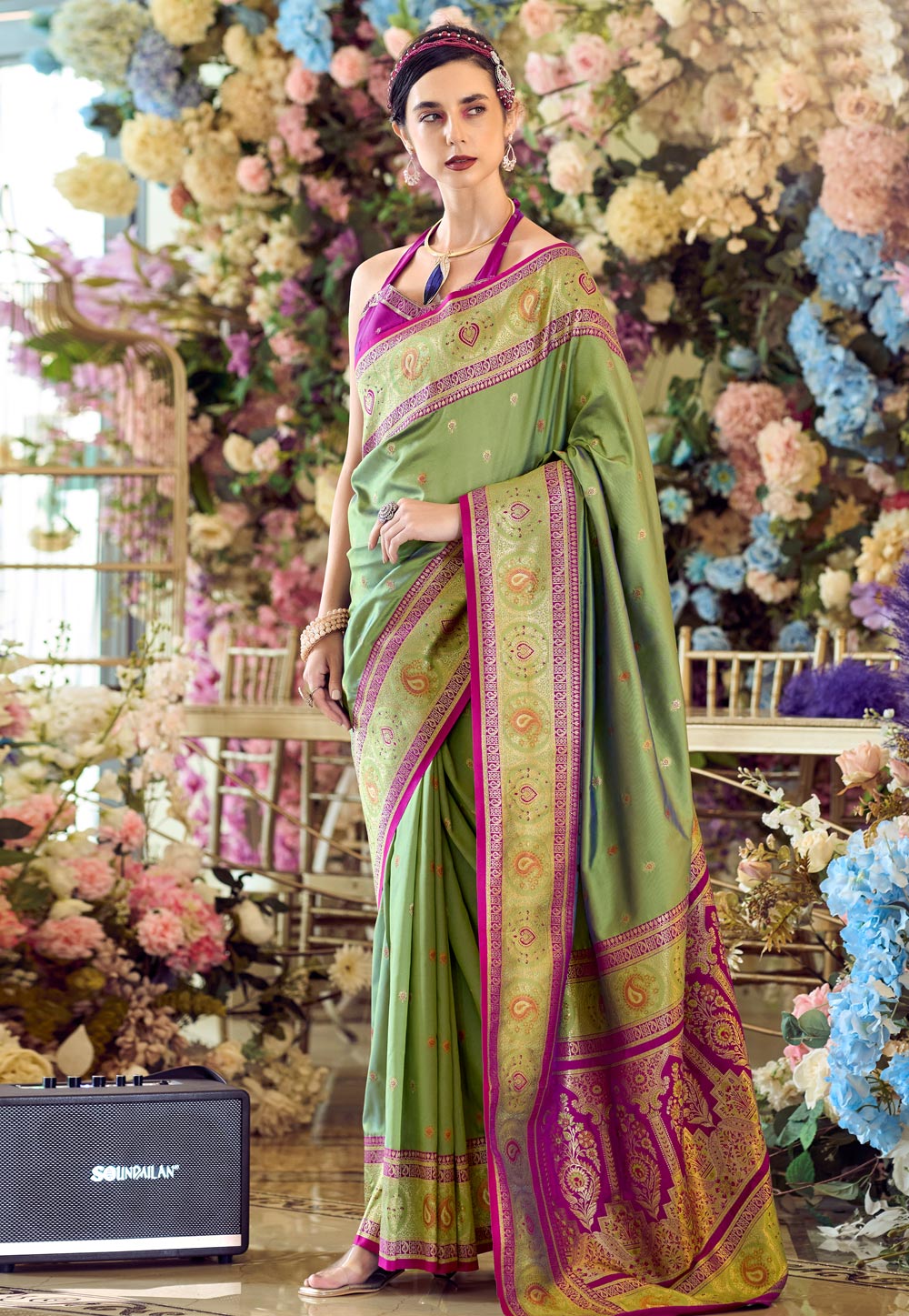 Pista Green Banarasi Silk Saree 304997