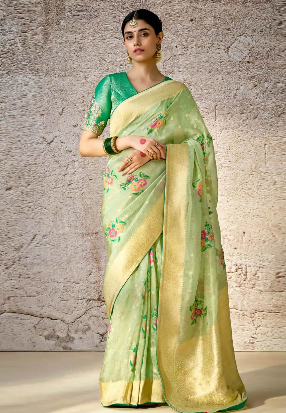 Pista Green Banarasi Silk Saree 295881