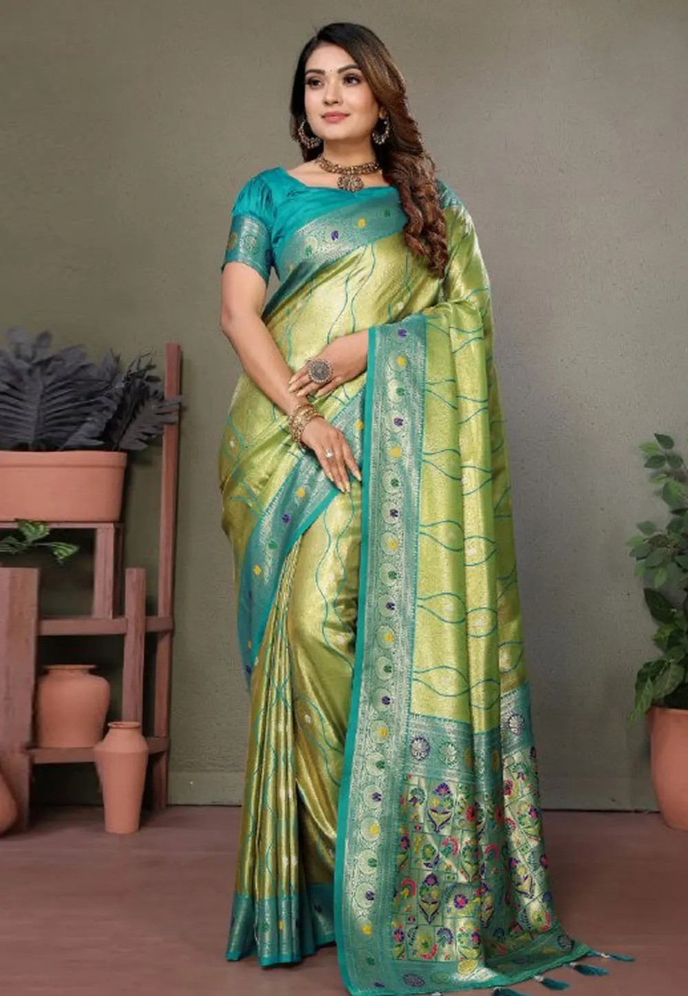 Pista Green Banarasi Silk Saree With Blouse 302645