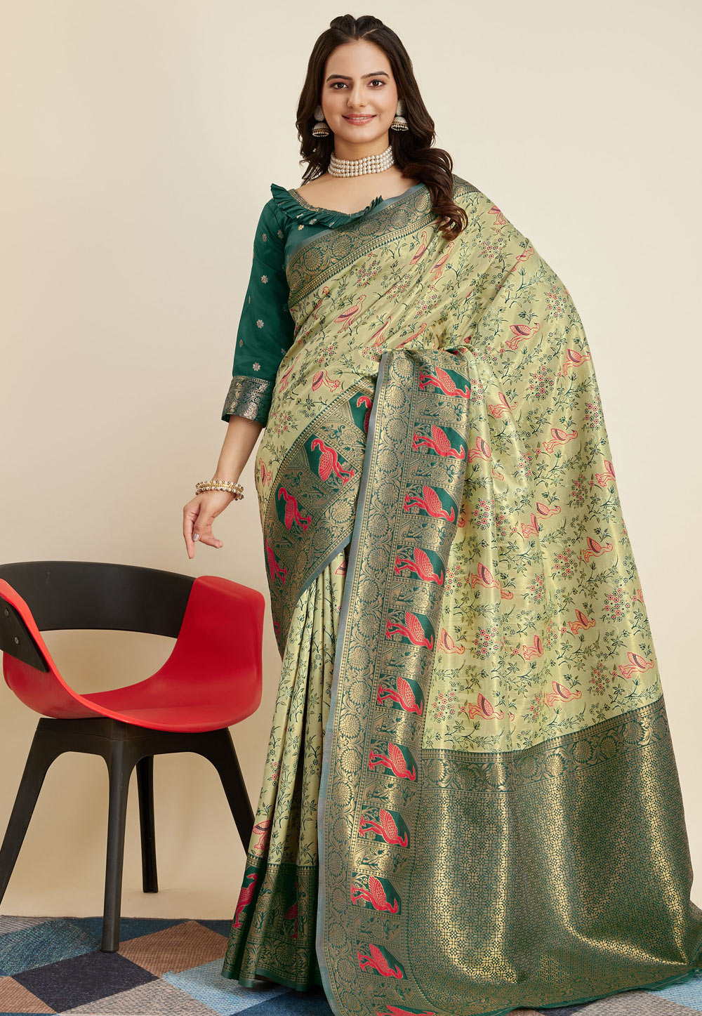Pista Green Banarasi Silk Saree With Blouse 283729