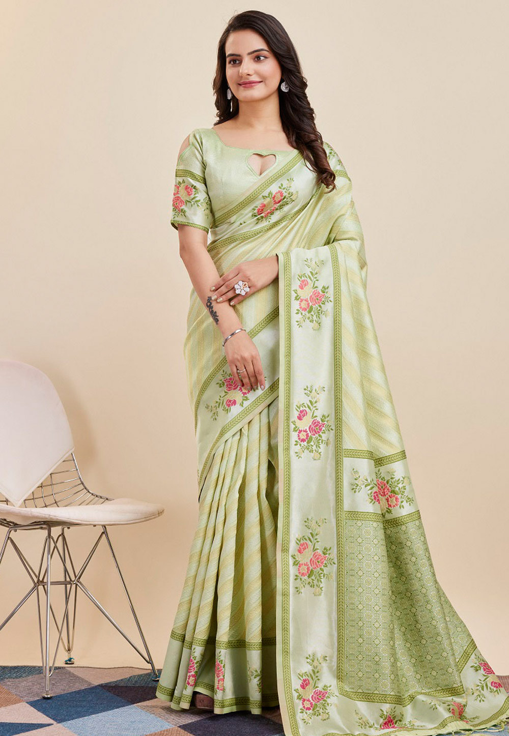 Pista Green Banarasi Silk Saree With Blouse 283745