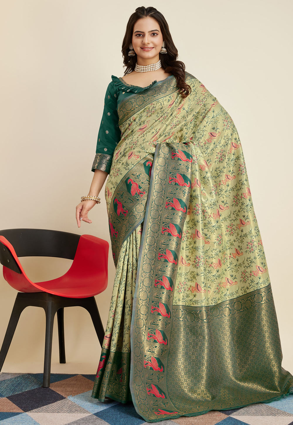 Pista Green Banarasi Silk Saree With Blouse 283435