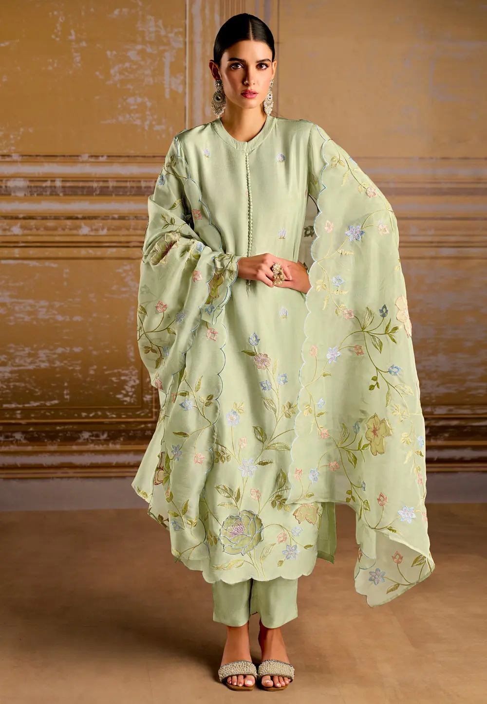 Pista Green Bemberg Pakistani Suit 299311