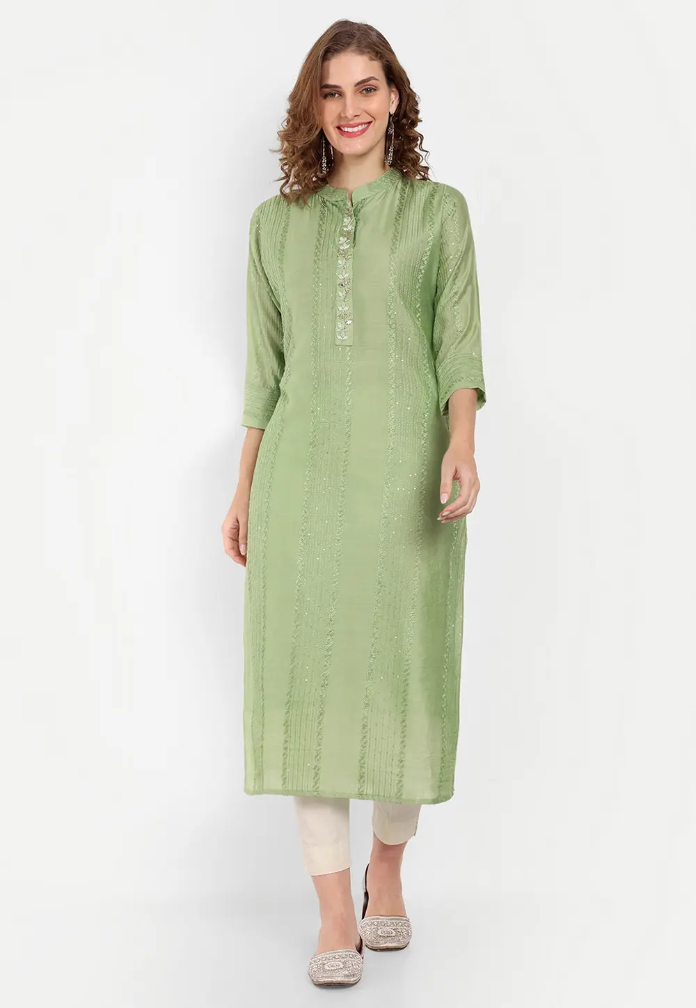 Pista Green Cambric Cotton Long Tunic 300497