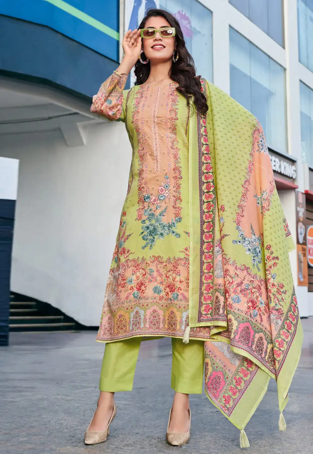 Pista Green Cambric Cotton Pakistani Suit 288122