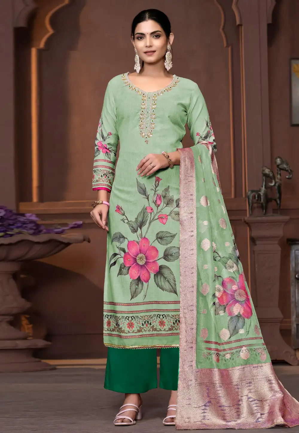 Pista Green Cambric Cotton Pakistani Suit 294173