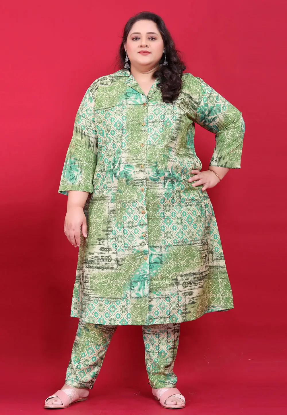 Pista Green Chanderi Printed Co-Ords Set 296472