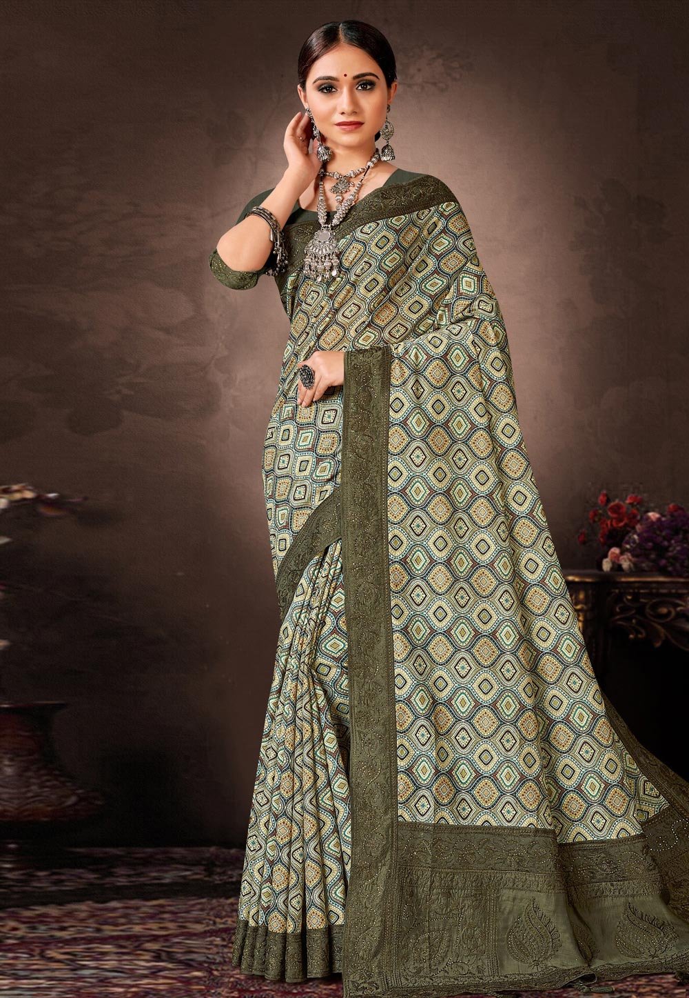 Pista Green Chanderi Silk Saree With Blouse 279136
