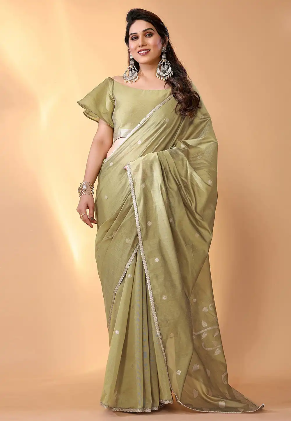 Pista Green Chanderi Silk Saree With Blouse 291260