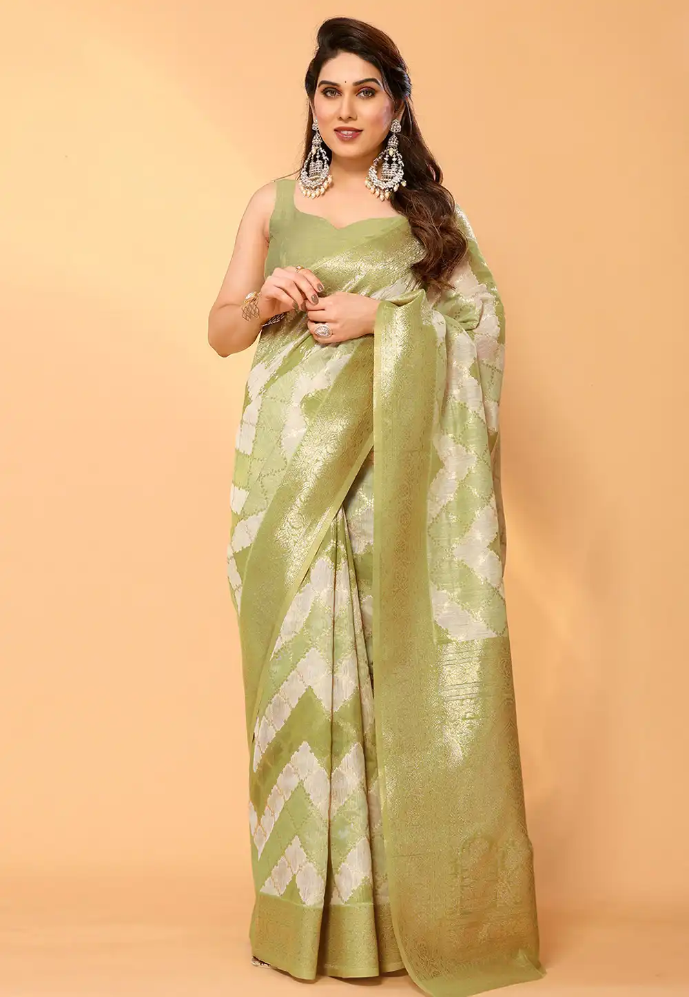 Pista Green Chanderi Silk Saree With Blouse 291261