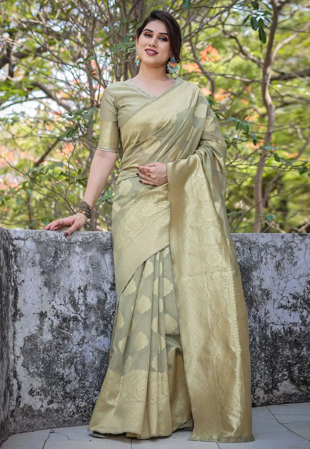 Pista Green Chanderi Silk Saree With Blouse 291271