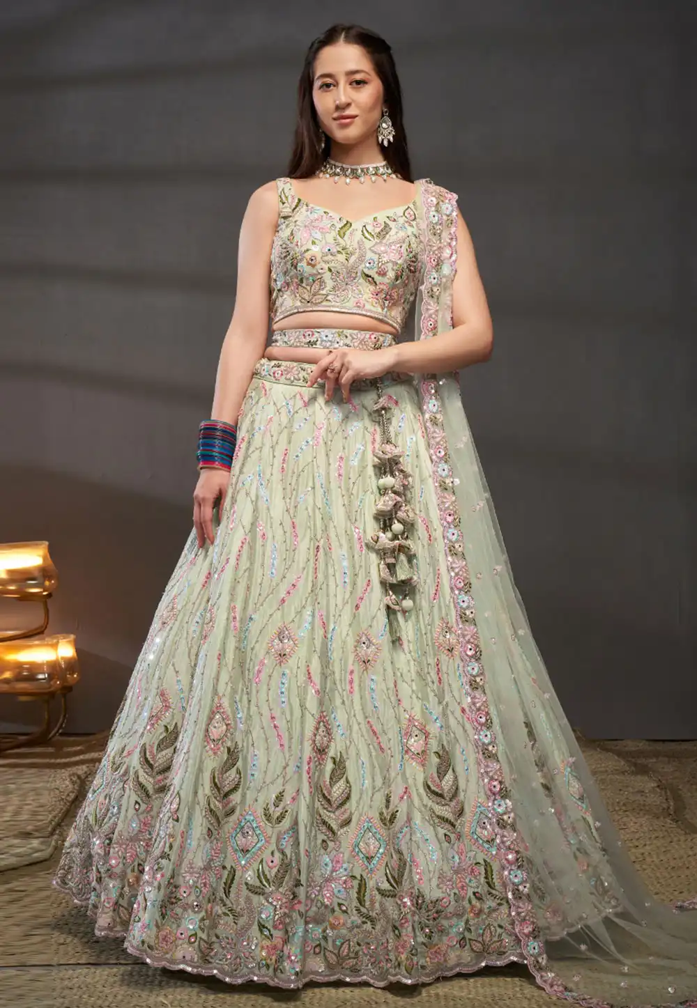 Pista Green Chiffon Circular Lehenga Choli 290175