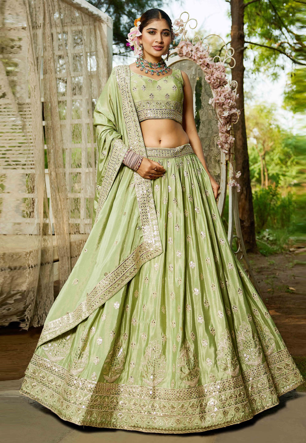 Pista Green Chiffon Wedding Lehenga Choli 311154