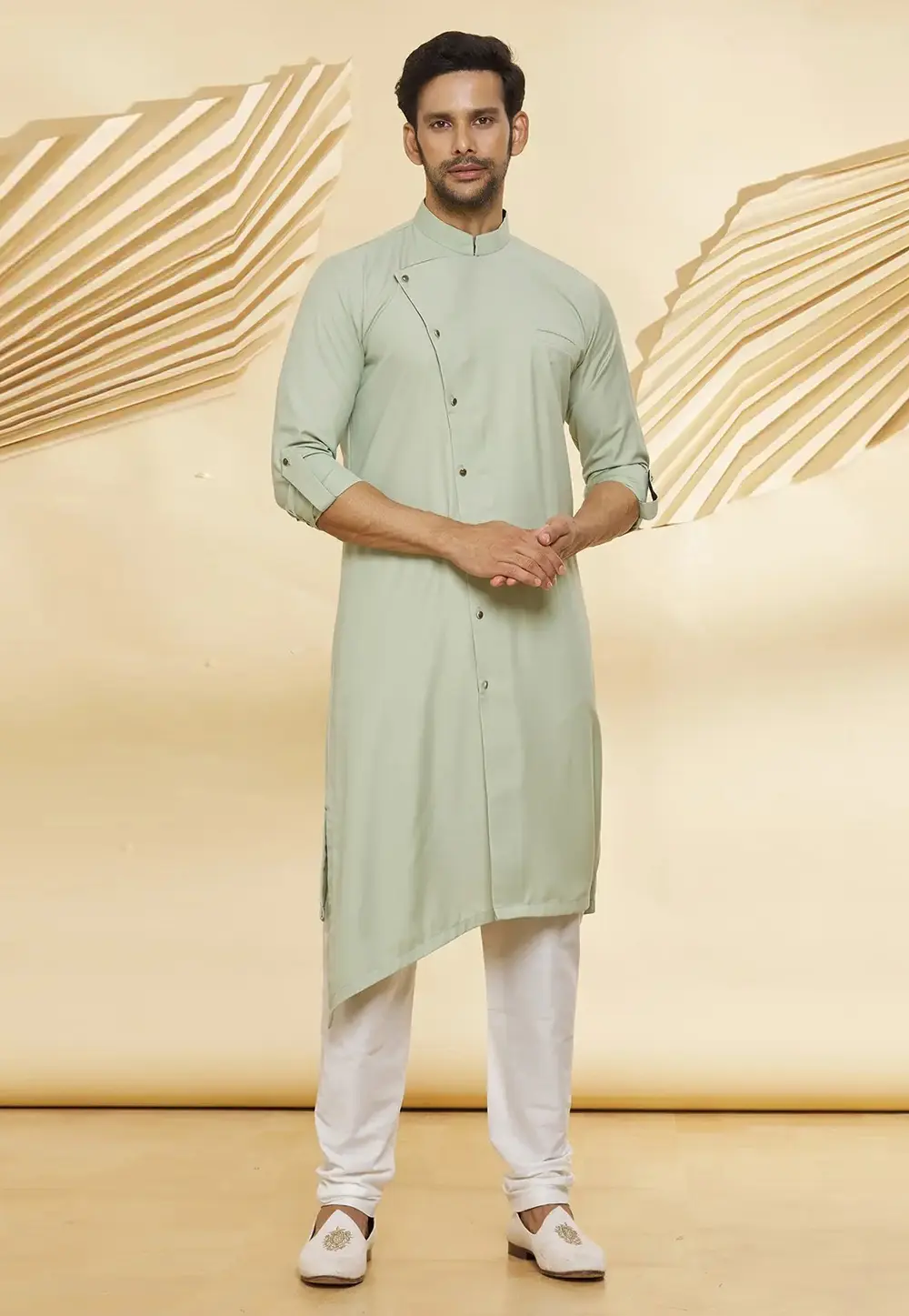 Pista Green Cotton Indo Western Suit 300670