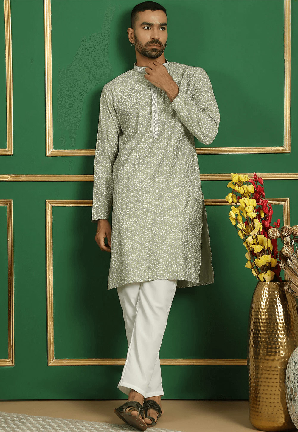 Pista Green Cotton Kurta Pajama 287625