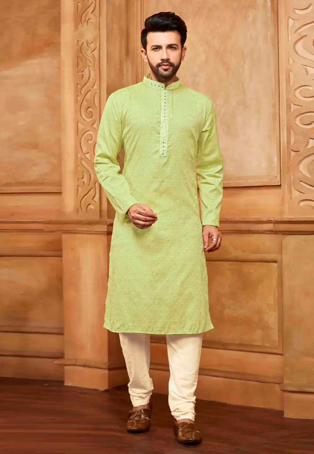 Pista Green Cotton Kurta Pajama 288872