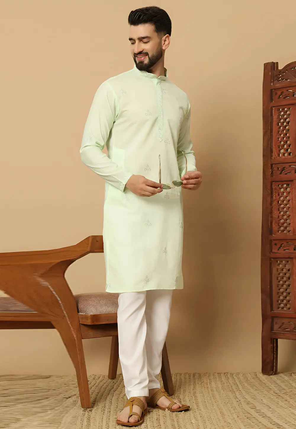 Pista Green Cotton Kurta Pajama 297899