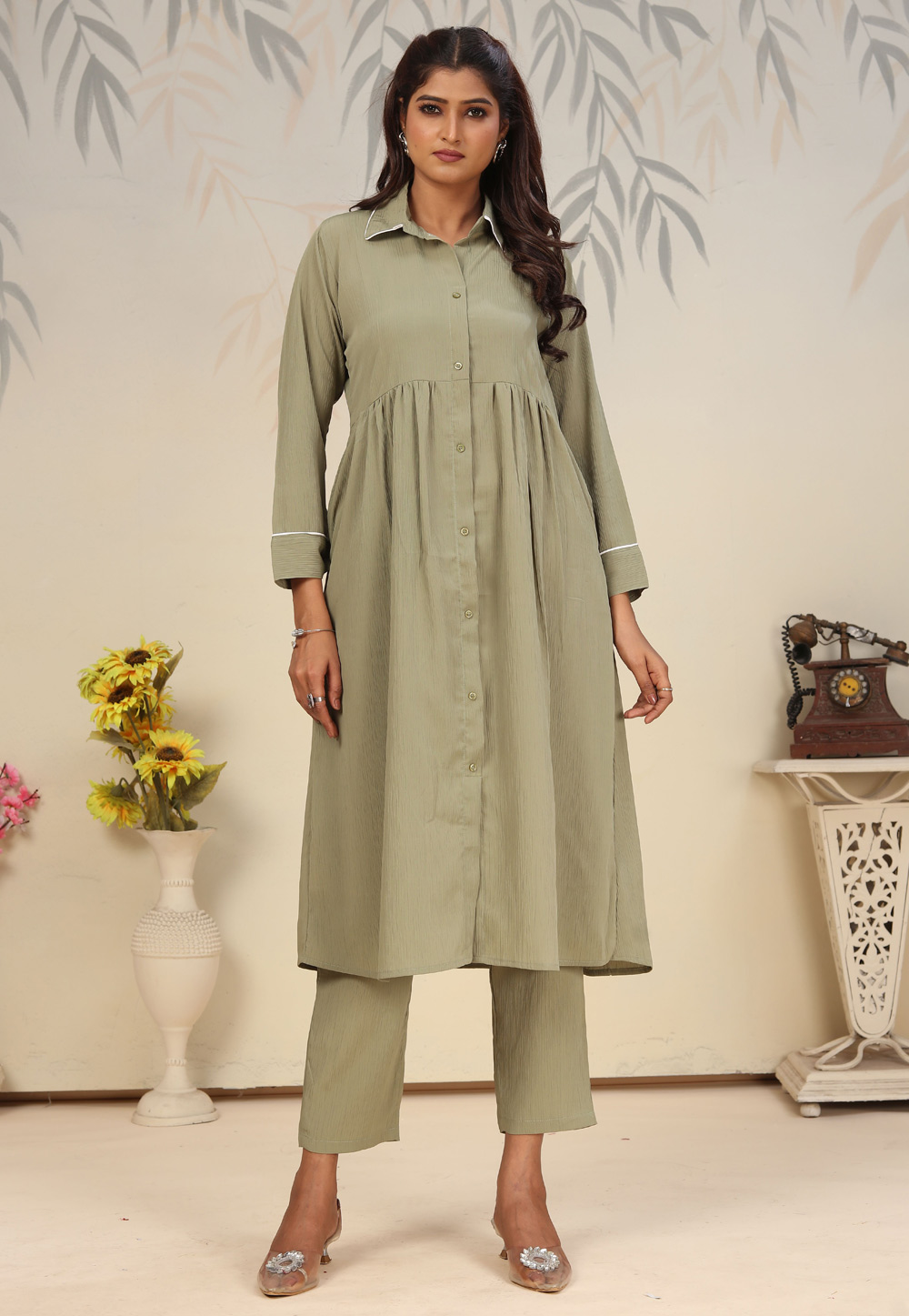 Pista Green Cotton Kurta Set With Pant 310530