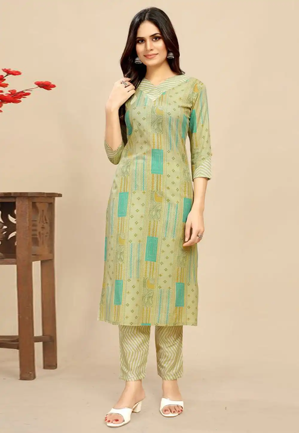 Pista Green Cotton Kurta Set With Pent 290833