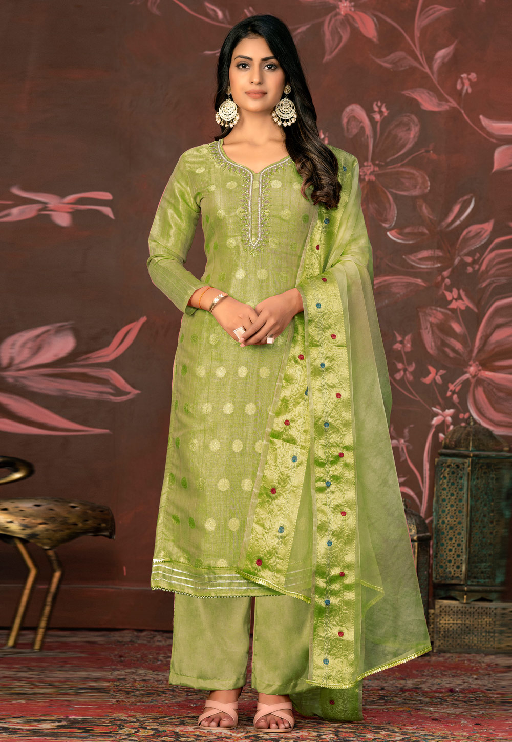 Pista Green Cotton Pakistani Suit 281101