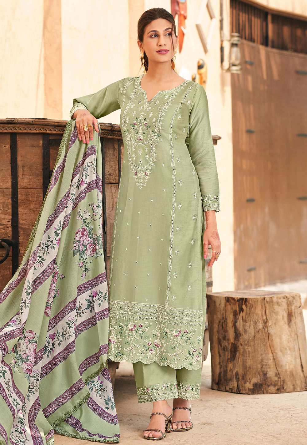Pista Green Cotton Pant Style Suit 310622