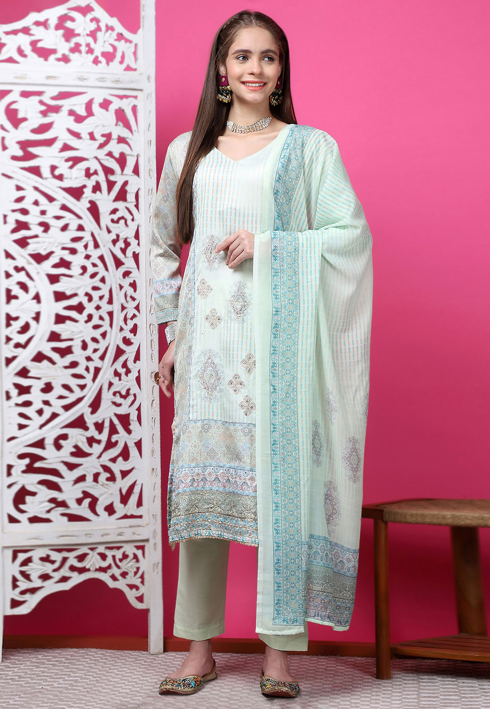 Pista Green Cotton Pant Style Suit 310097