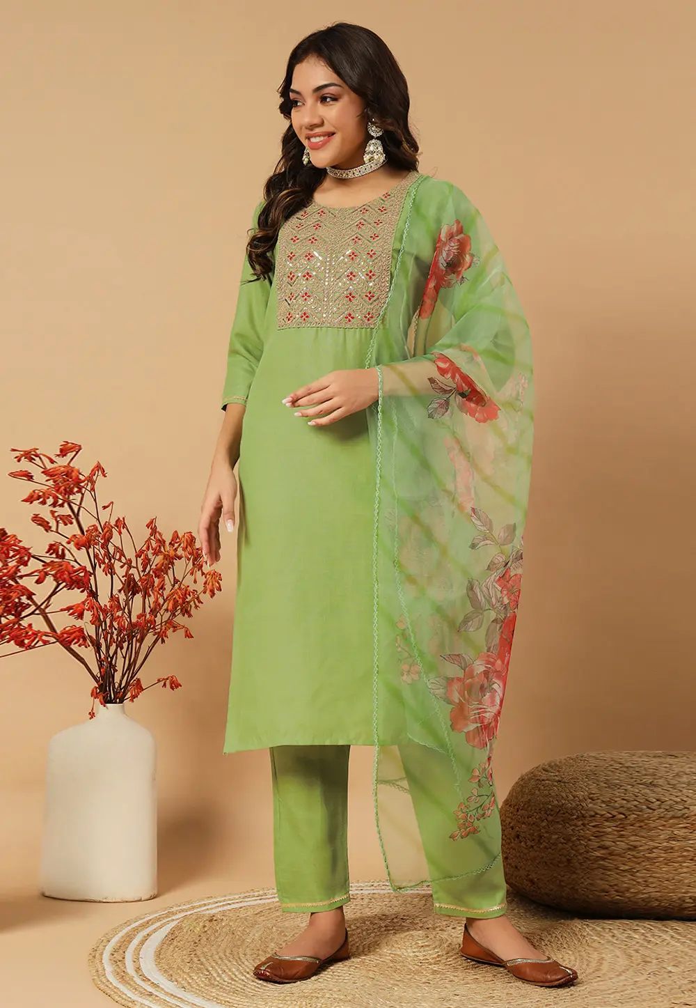 Pista Green Cotton Readymade Pakistani Suit 301182