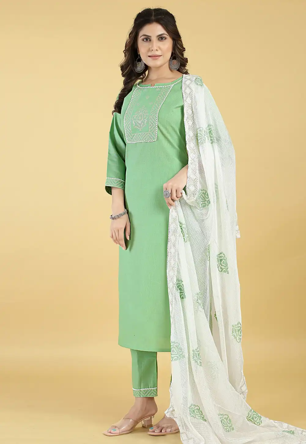 Pista Green Cotton Readymade Pakistani Suit 290715