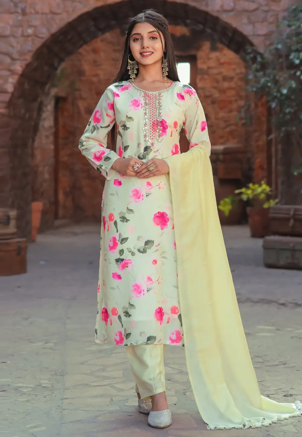 Pista Green Cotton Readymade Pant Style Suit 302312