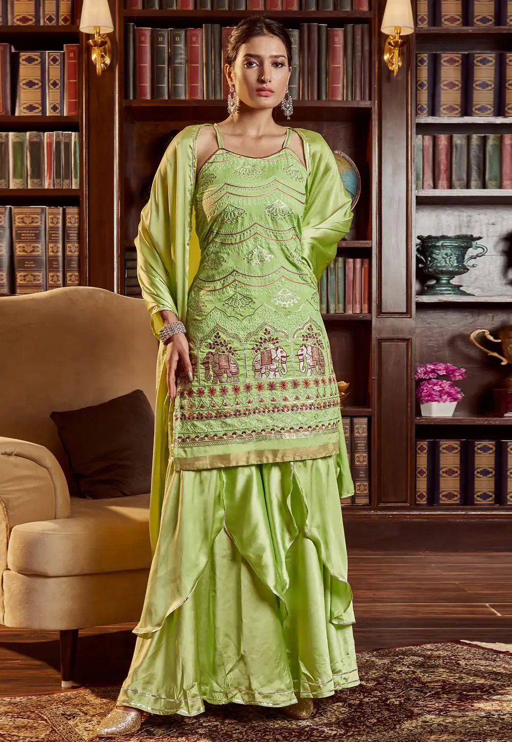 Pista Green Cotton Readymade Sharara Suit 288965