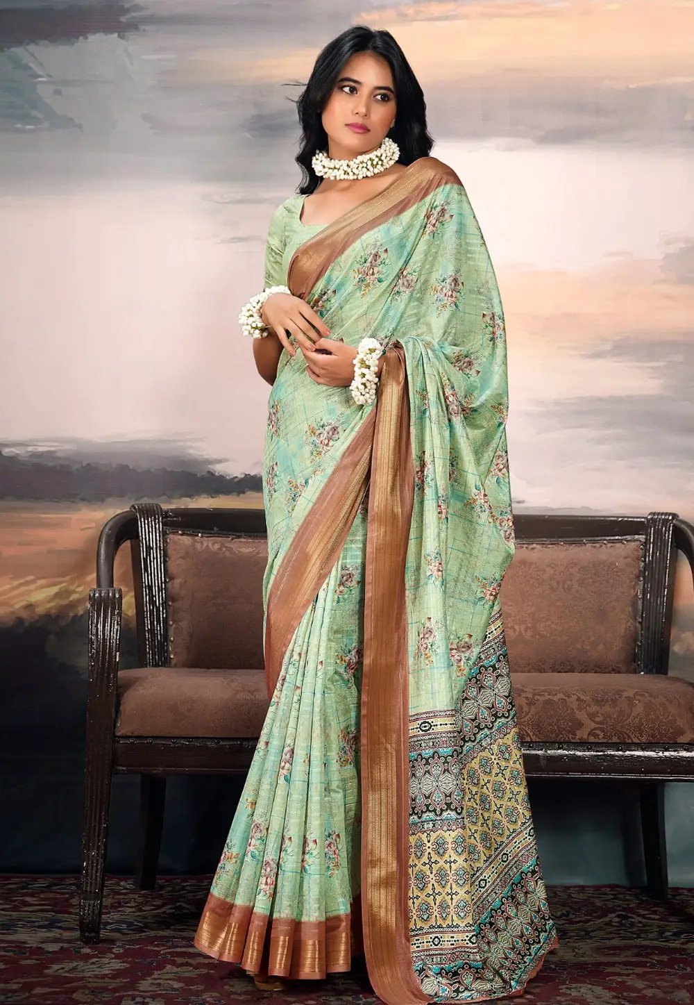 Pista Cotton Silk Saree with Blouse