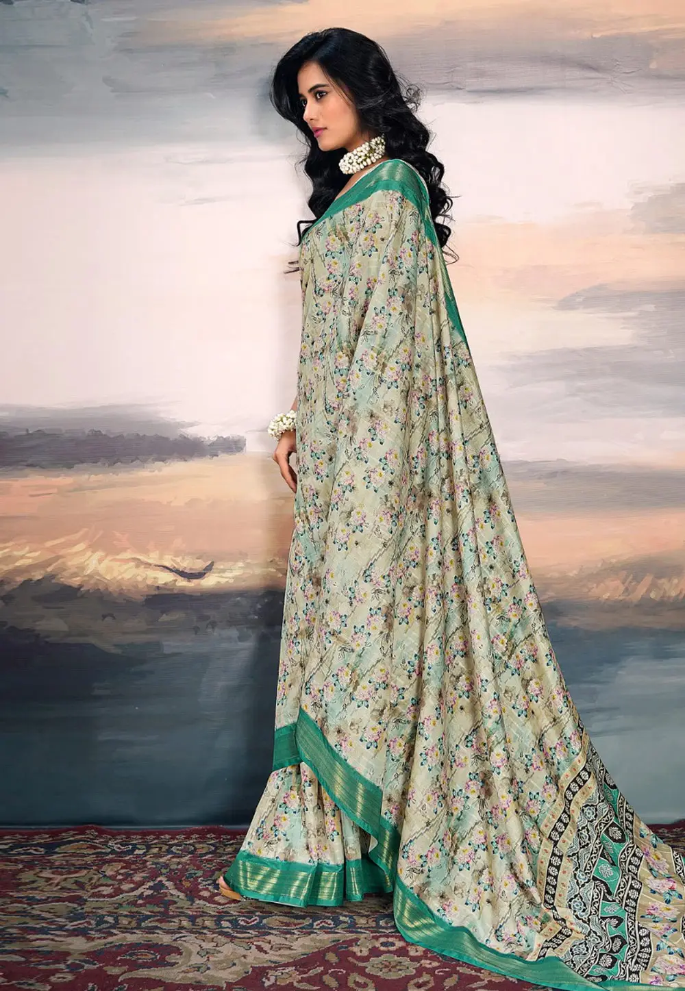 Pista Green Cotton Silk Saree With Blouse 296182