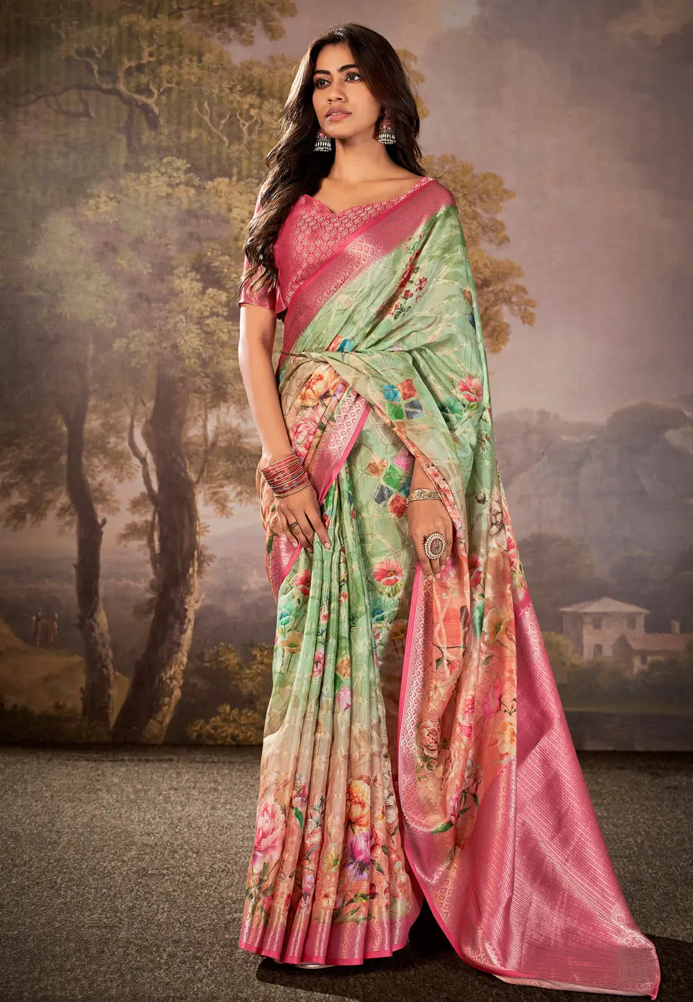 Pista Green Cotton Silk Saree With Blouse 297260