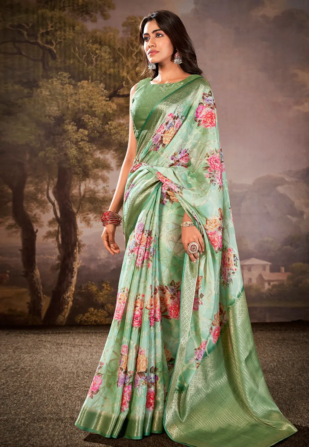 Pista Green Cotton Silk Saree With Blouse 297264